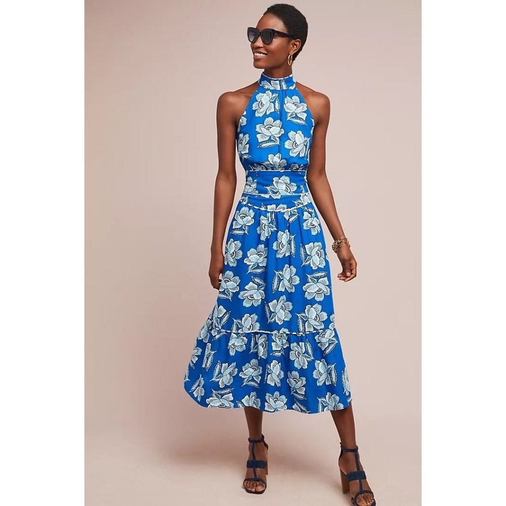 NEW Maeve By Anthropologie Alyssa Floral 2 Piece Halter Top & Midi Skirt Set 8